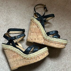Black Nine West platform wedge sandals